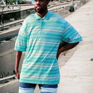 Nike Golf L Blue Striped Dri-Fit Polo Golf Shirt